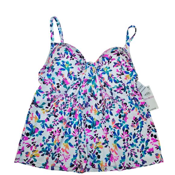 NWT Island Escape Women White Floral-Print Twist-Front Swim Tankini Top Size 6 - Picture 3 of 6